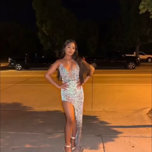 Fashion Nova Silver Asymmetrical Dress - Picture 1 of 3
